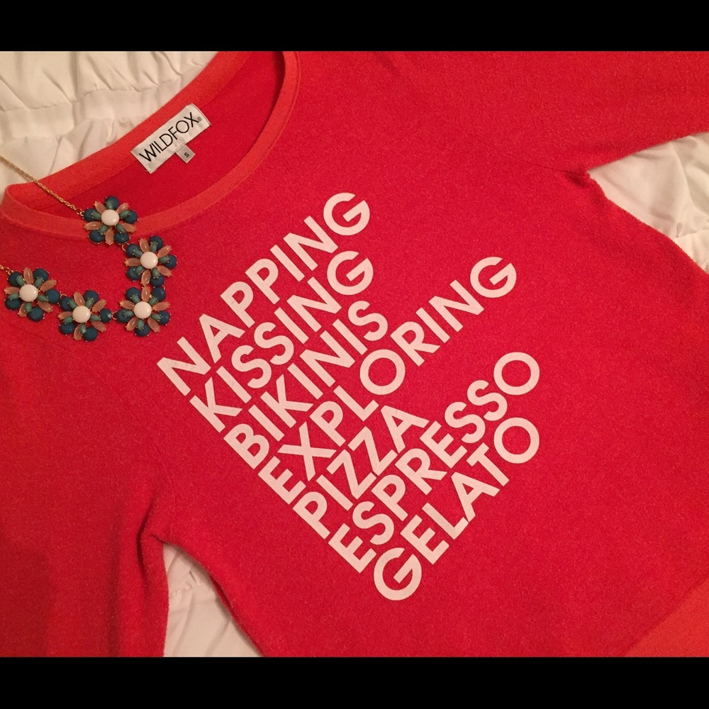 Wildfox Red Graphic Sweatshirt with White Text